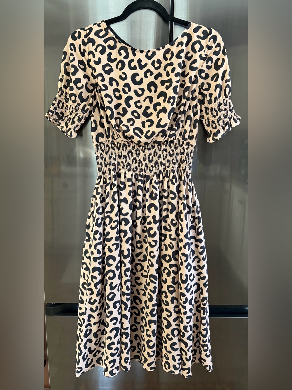 Kate Spade NY Leopard Print Smocked Puffed Sleeve Maximalist Midi Dress Sz S EUC